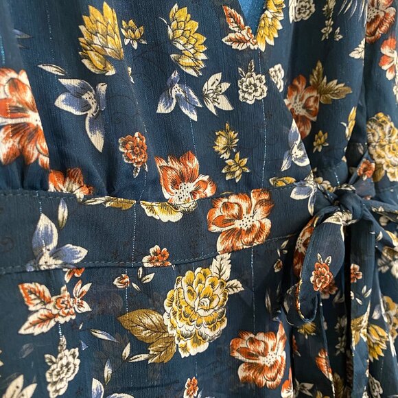 Flutter! L.A. Soul Sleeveless Navy Floral Wrap Dress, Size Medium - Picture 7 of 12
